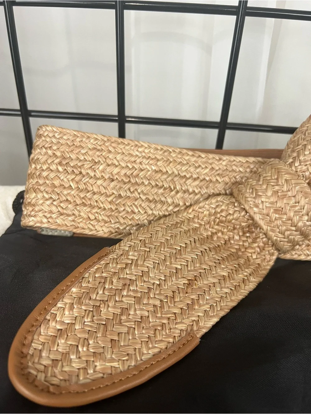 White House Black Market Woven Straw Bow Belt in Natural Tan